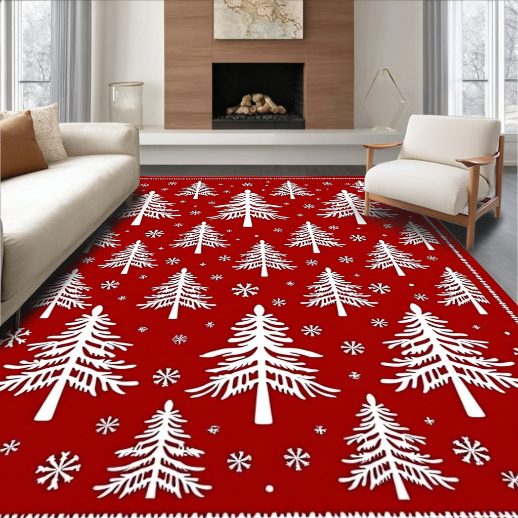 White Pine Snowflakes Red Blanket Rug