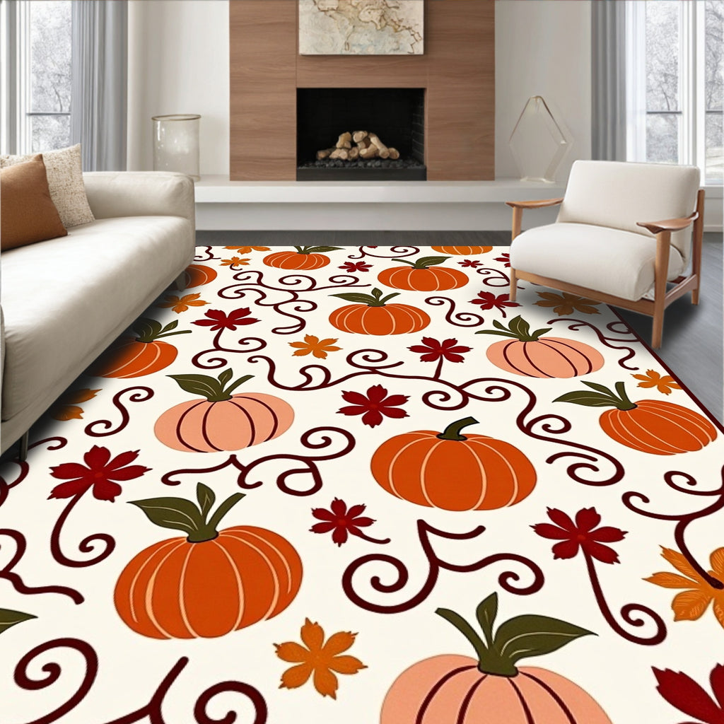 Autumn Orange Pumpkin Swirls Rug