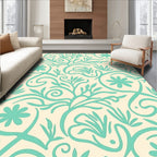 Cream And Teal Floral Swirls Rug