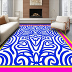 Bold Blue Abstract Scrollwork Rug