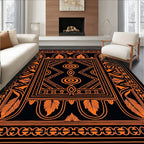 Black Orange Art Deco Feather Medallion Rug