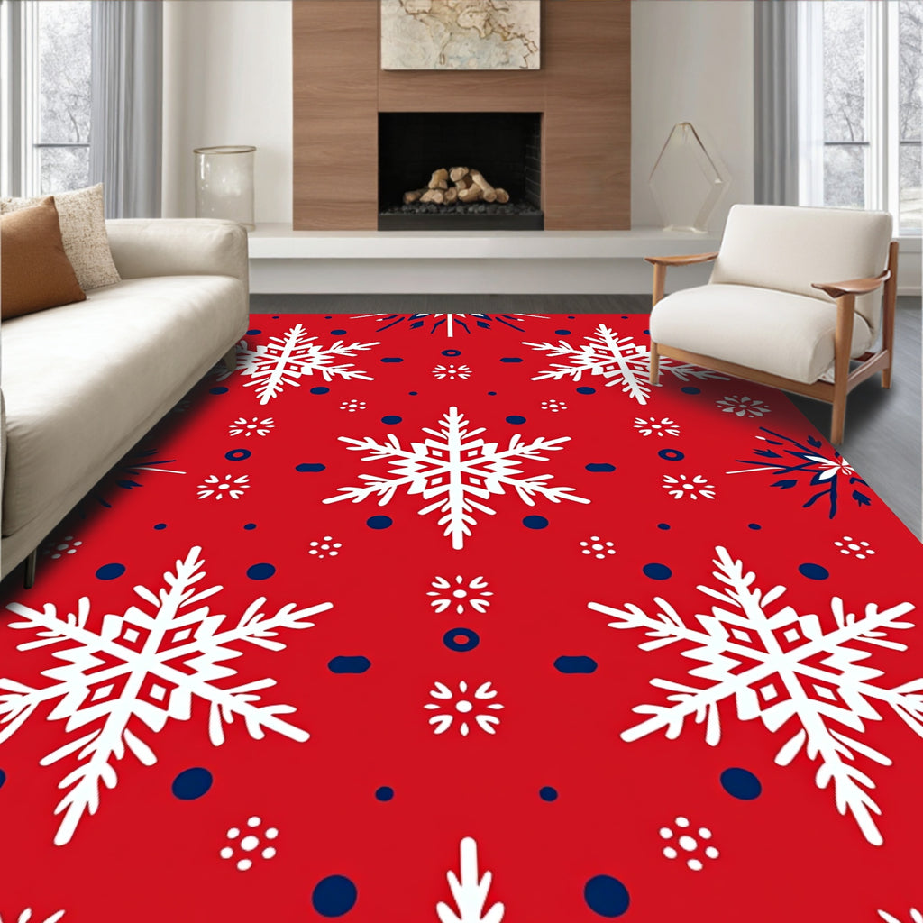 Classic Red Snowflake Cluster Rug