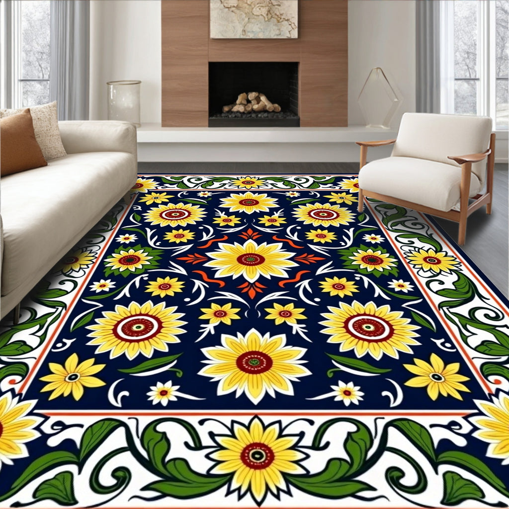 Vibrant Yellow Sunflower Garden Rug