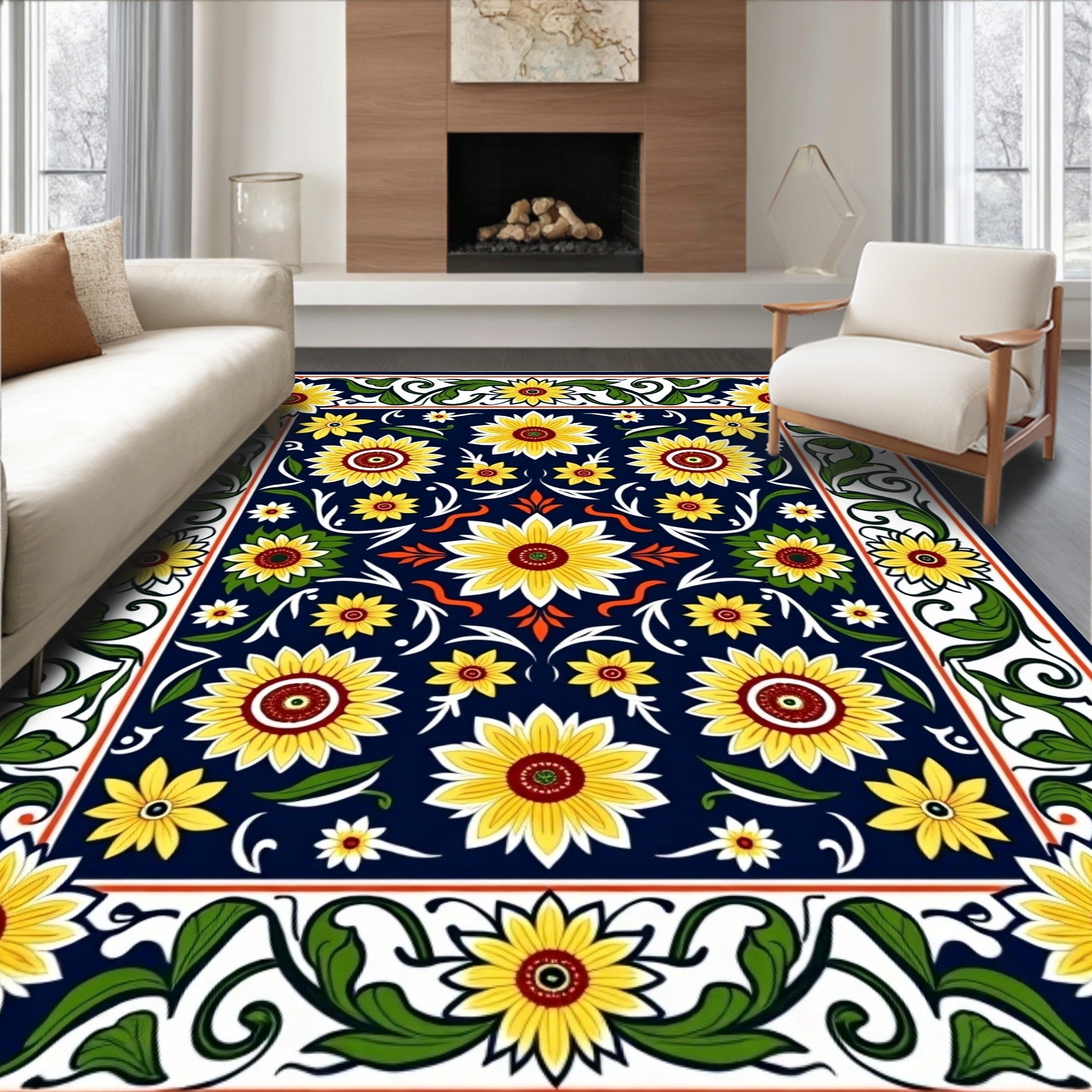 Vibrant Yellow Sunflower Garden Rug