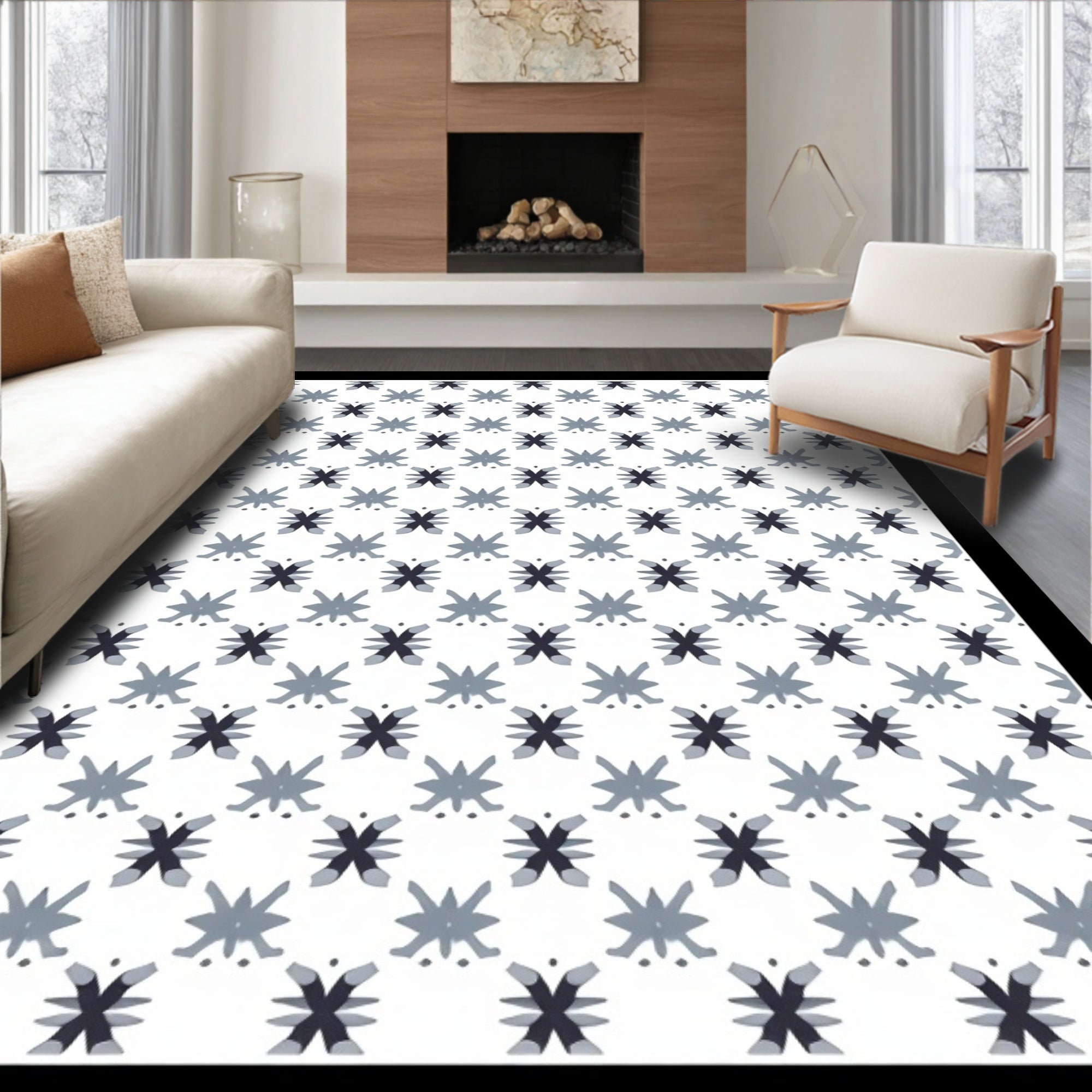 Slate Gray Starburst Grid Rug