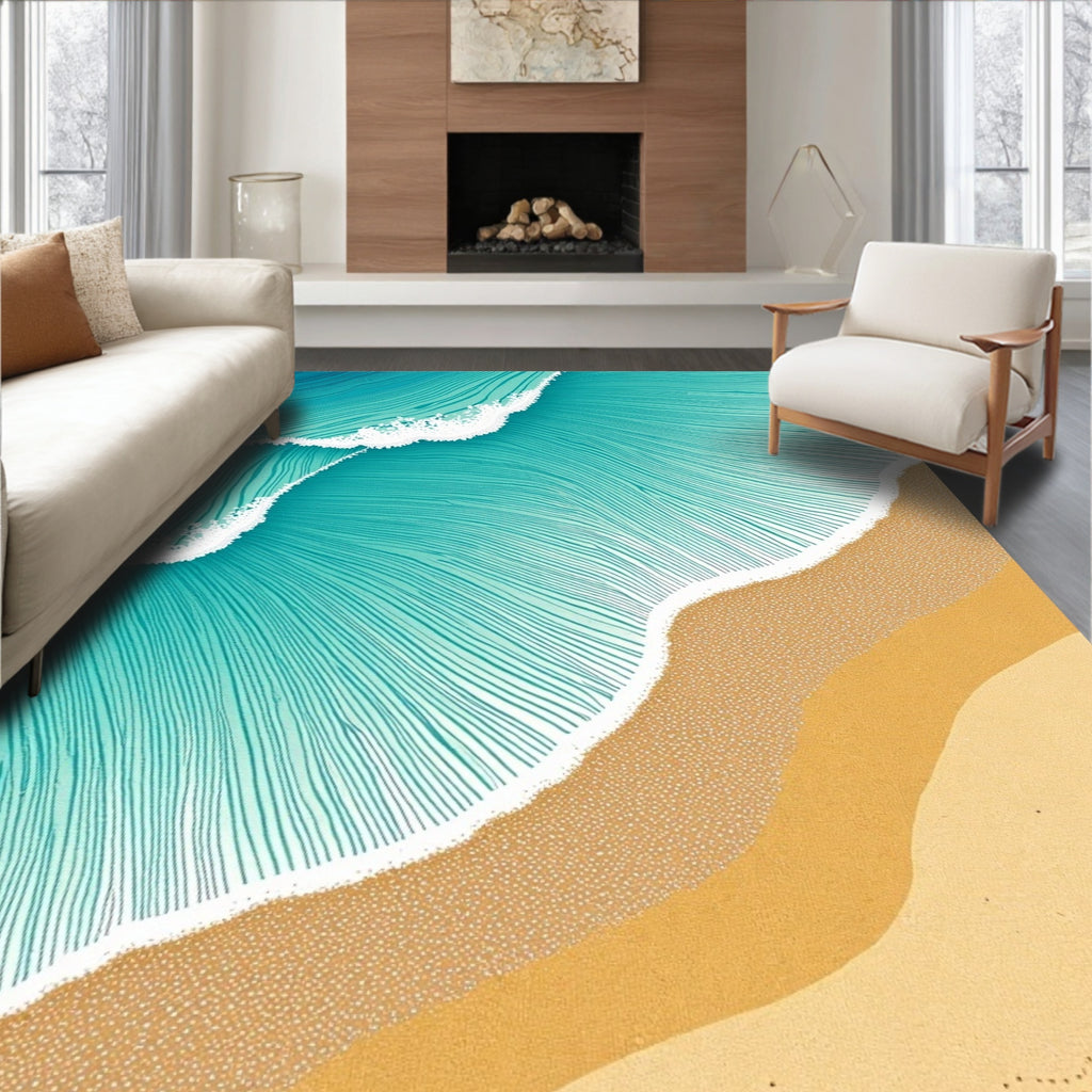 Turquoise Ocean Wave Sandy Beach Rug