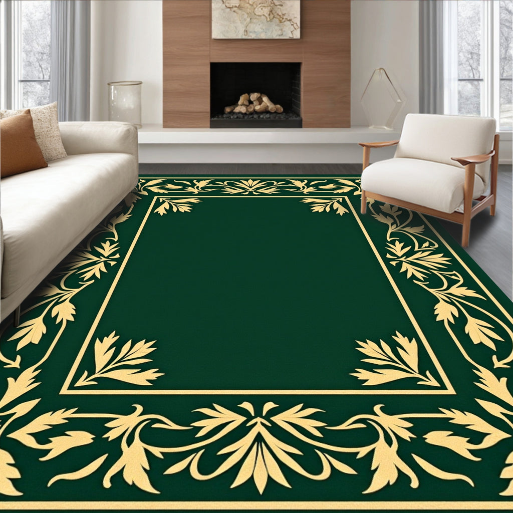 Golden Floral Vine Border Rug