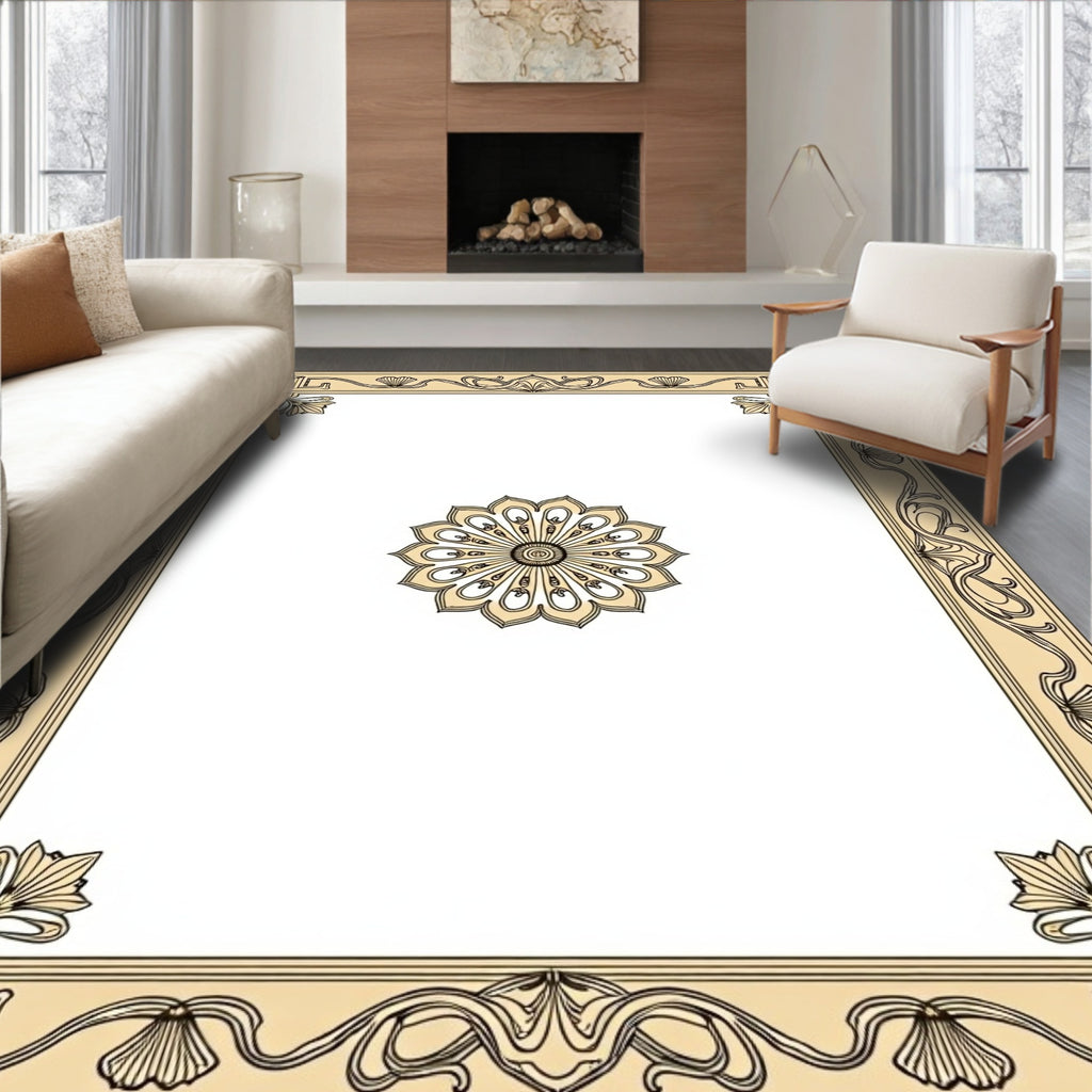 Art Nouveau Golden Floral Border Rug