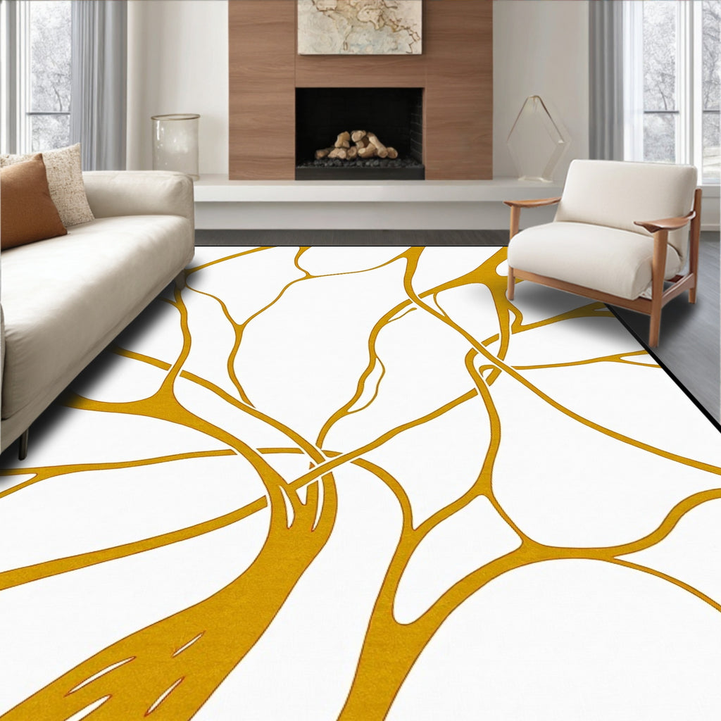 Golden Branch Abstract Flow Rug