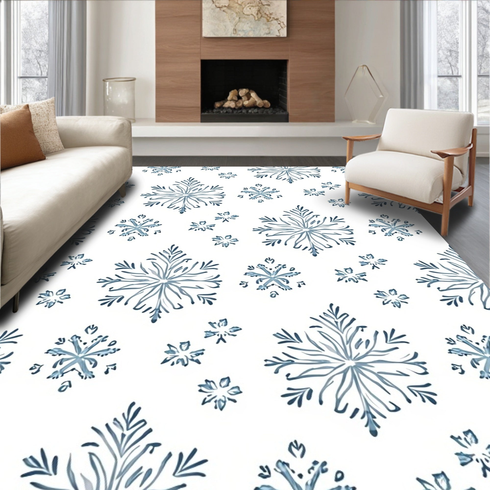 Winter Blue Snowflake Cluster Rug