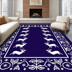 Deep Blue White Reindeer Forest Border Rug