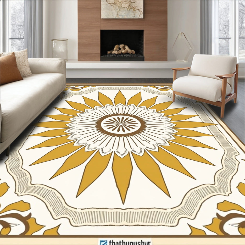 Golden Marigold Sunburst Medallion Rug