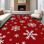 Crimson White Snowflake Sprinkle Background Rug