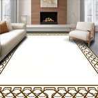 Rich Brown Interlocking Geometric Border Rug