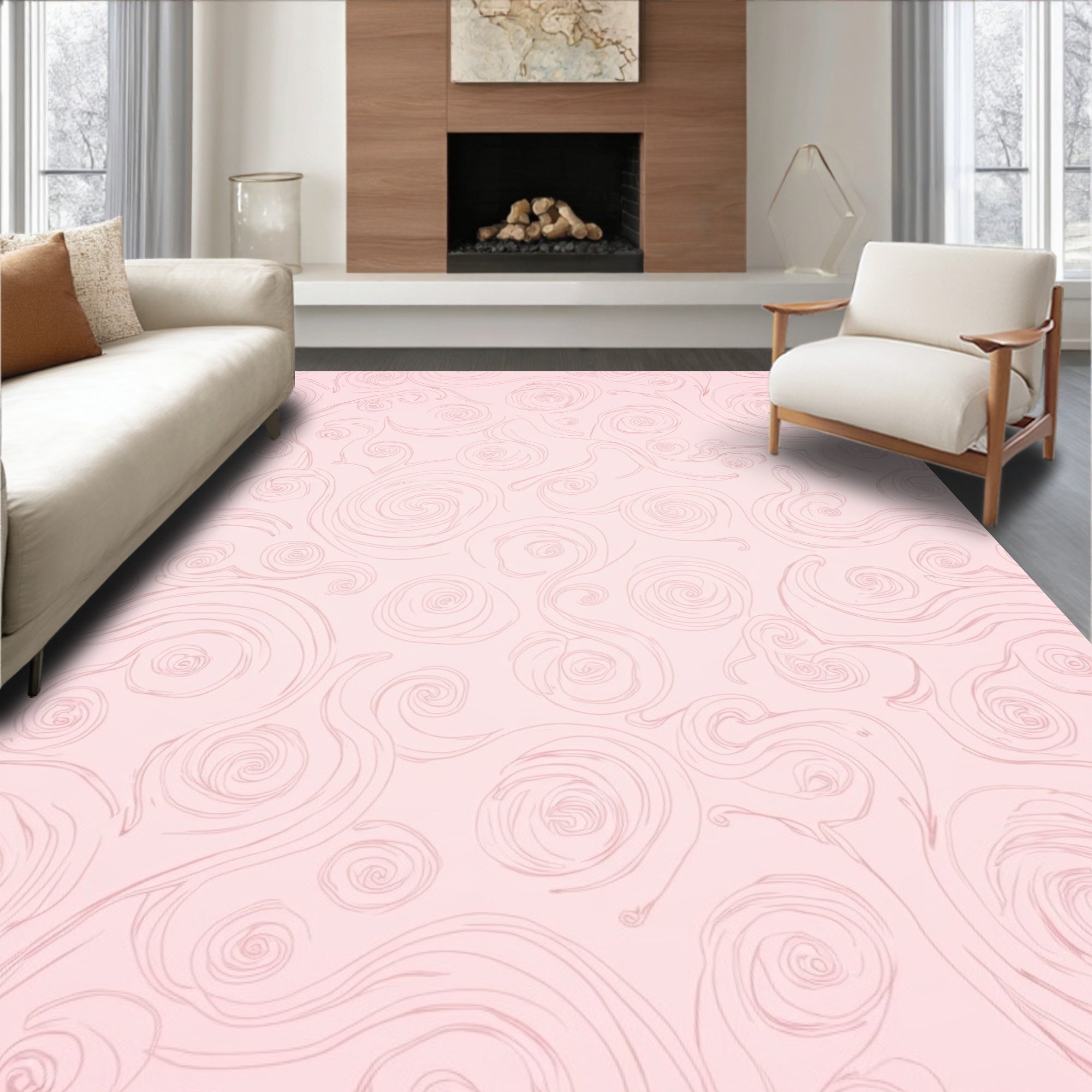 Pink Swirling Roseline Scroll Rug