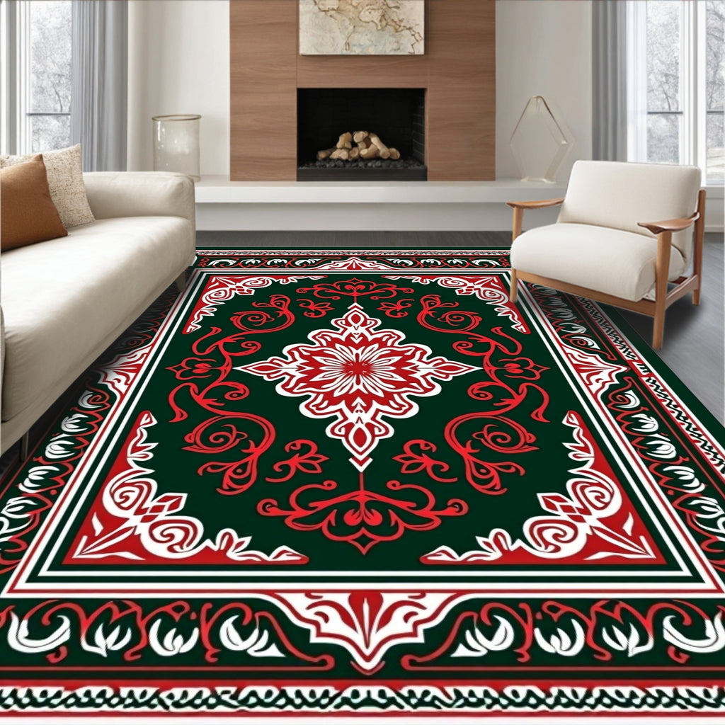 Ornate Red and Green Floral Medallion Rug
