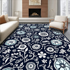 Dark Blue Floral Medallion Whimsical Rug
