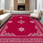 Crimson White Floral Mandala Border Rug