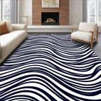 Deep Blue Abstract Wave Lines Rug