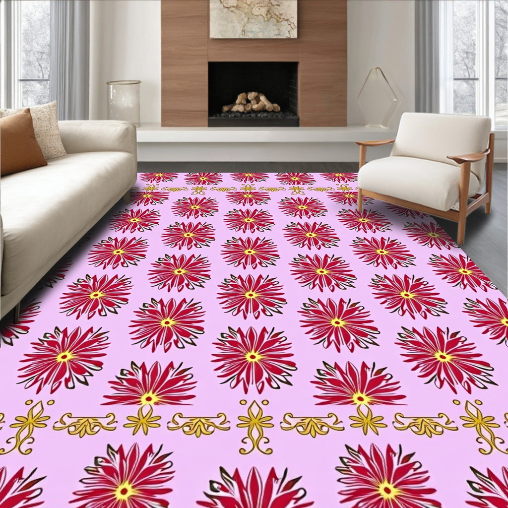 Crimson Dahlia Floral Overlay Rug