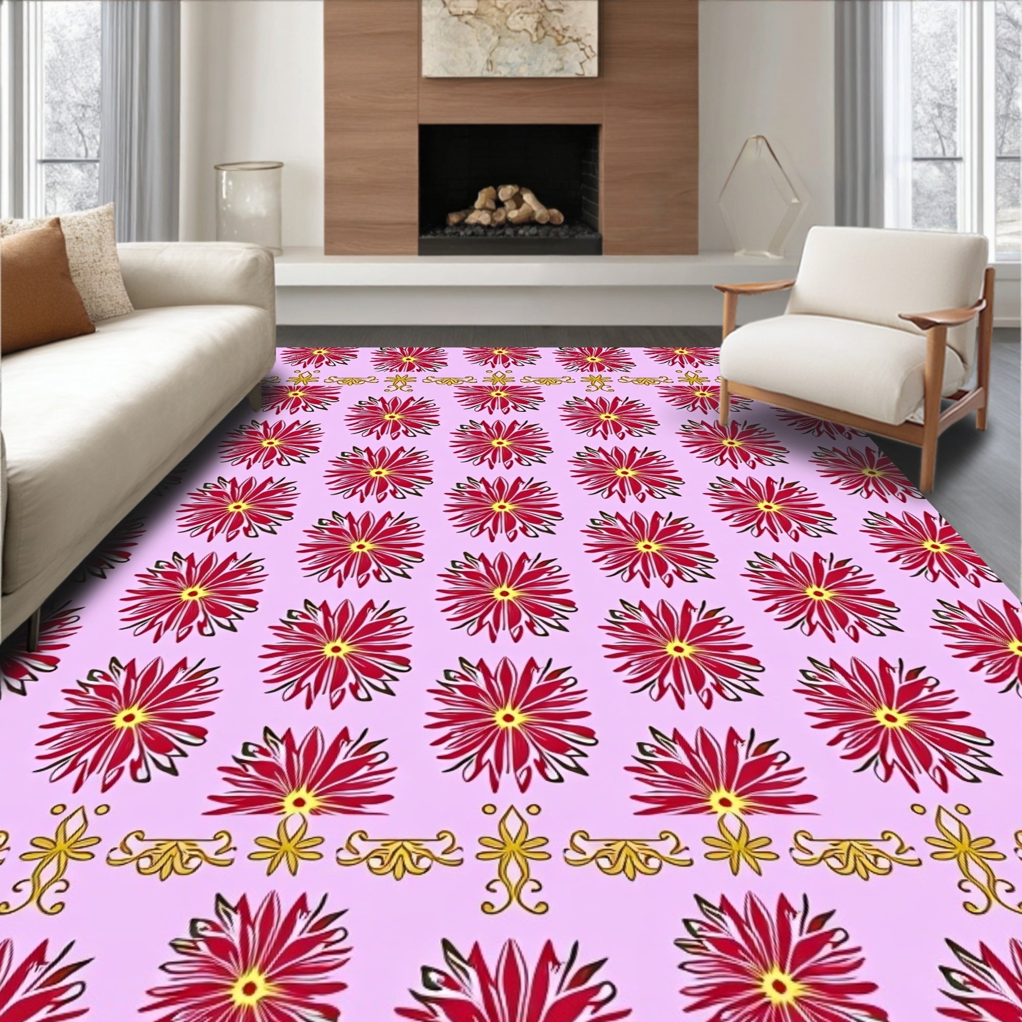 Crimson Dahlia Floral Overlay Rug