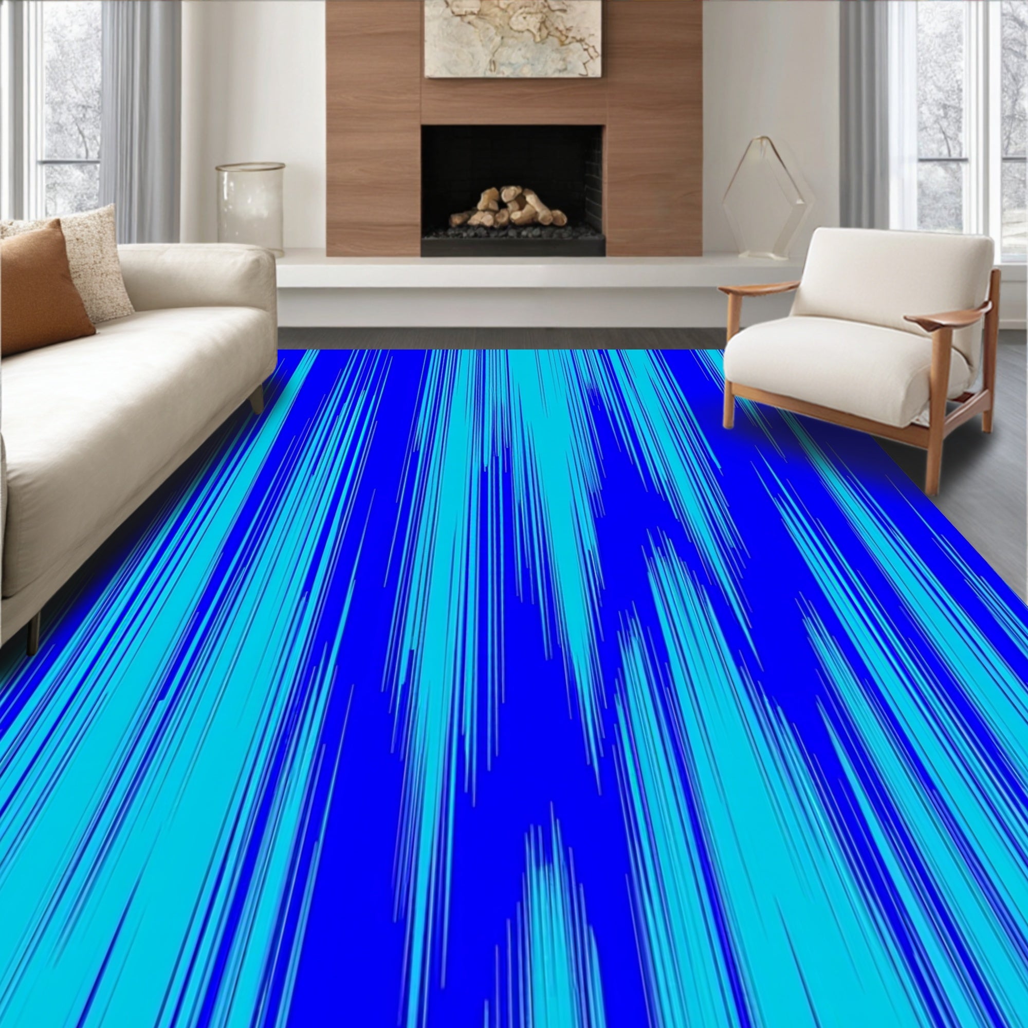 Bold Blue Turquoise Rhapsody Lines Rug