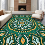 Emerald Gold Mandala Geometric Rug