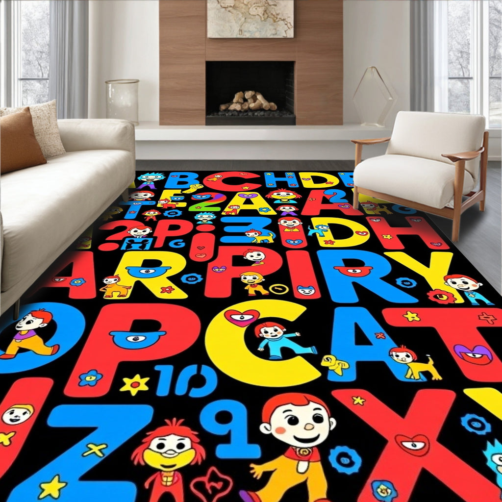 Alphabet Fun Characters Yellow Blue Red Rug