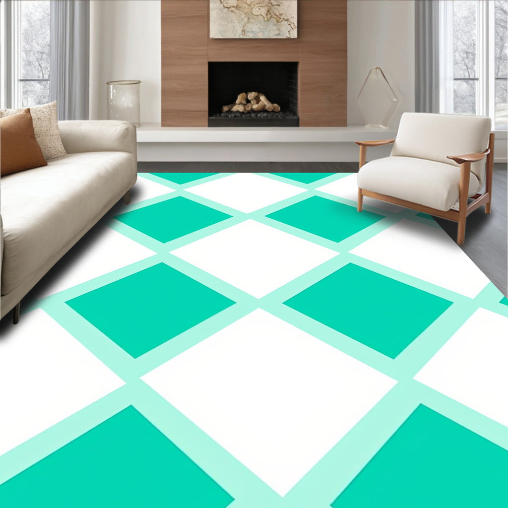 Teal and White Diamond Lattice Rug