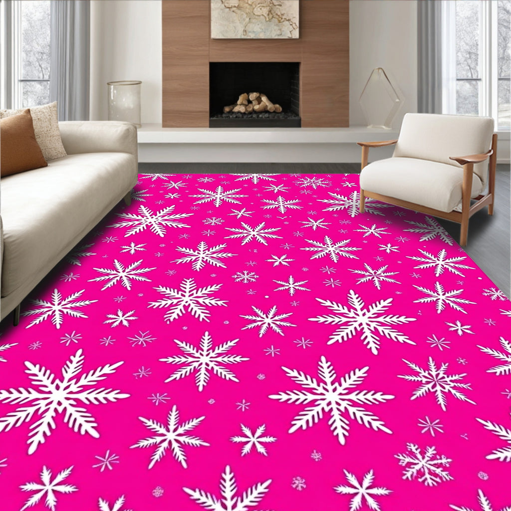 Vibrant Pink Snowflake Scatter Rug