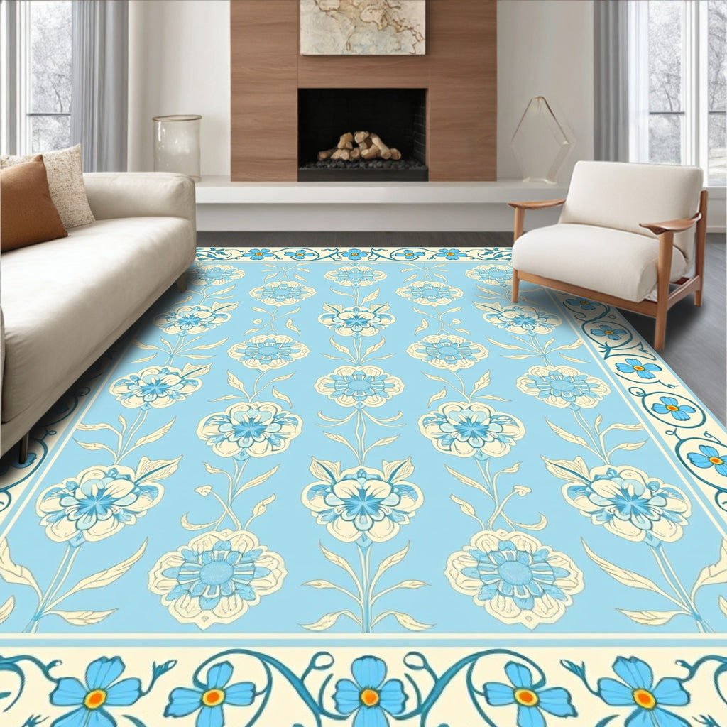 Light Blue Floral Medallion Border Rug