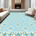 Light Blue Floral Medallion Border Rug