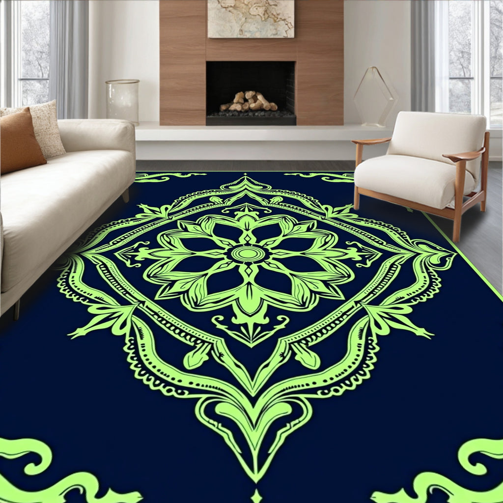 Bright Chartreuse Floral Mandala Rug