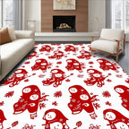 Red Chinese Folk Art Characters Rug