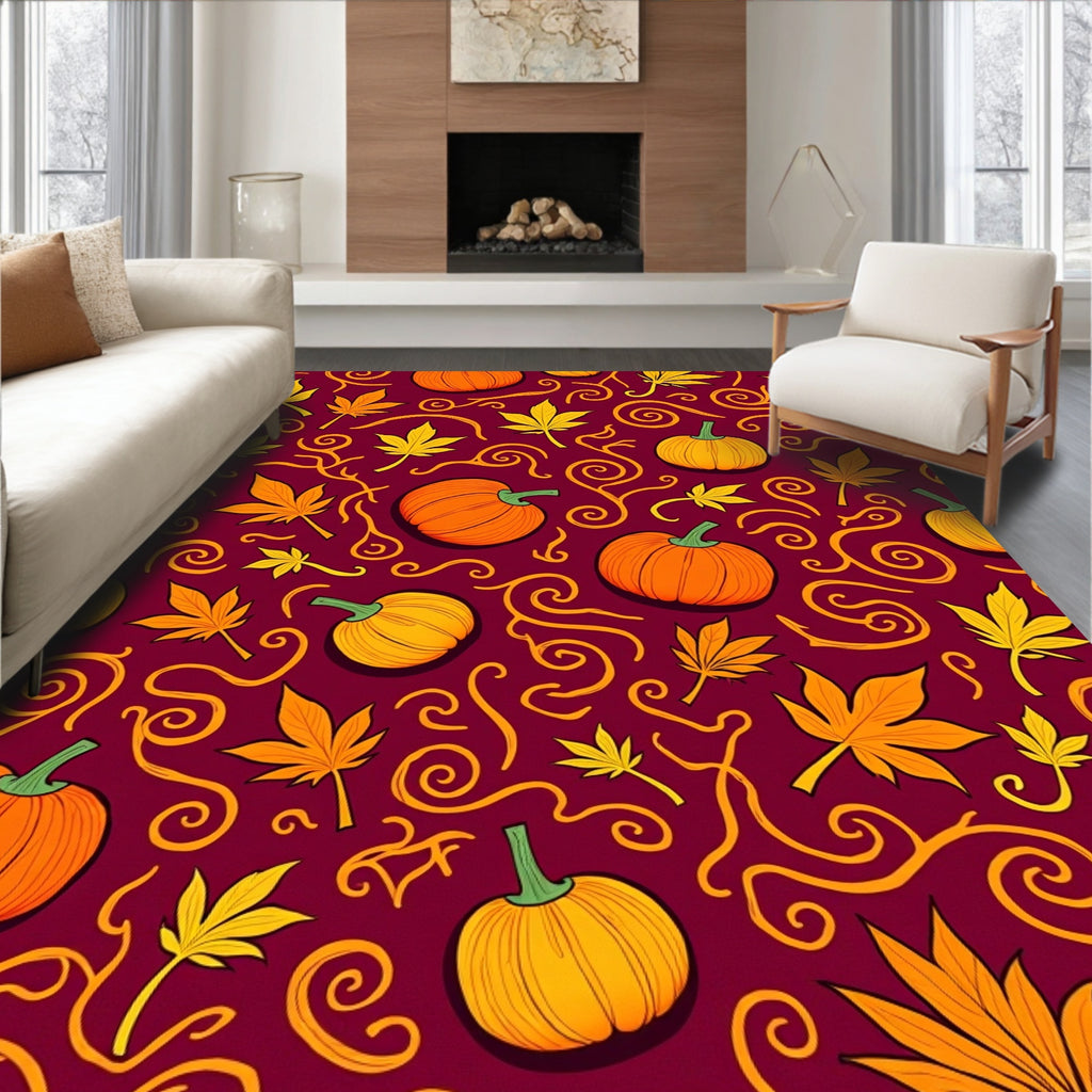 Autumn Leaf Pumpkin Swirl Crimson Rug