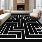 Abstract Black White Geometric Maze Rug