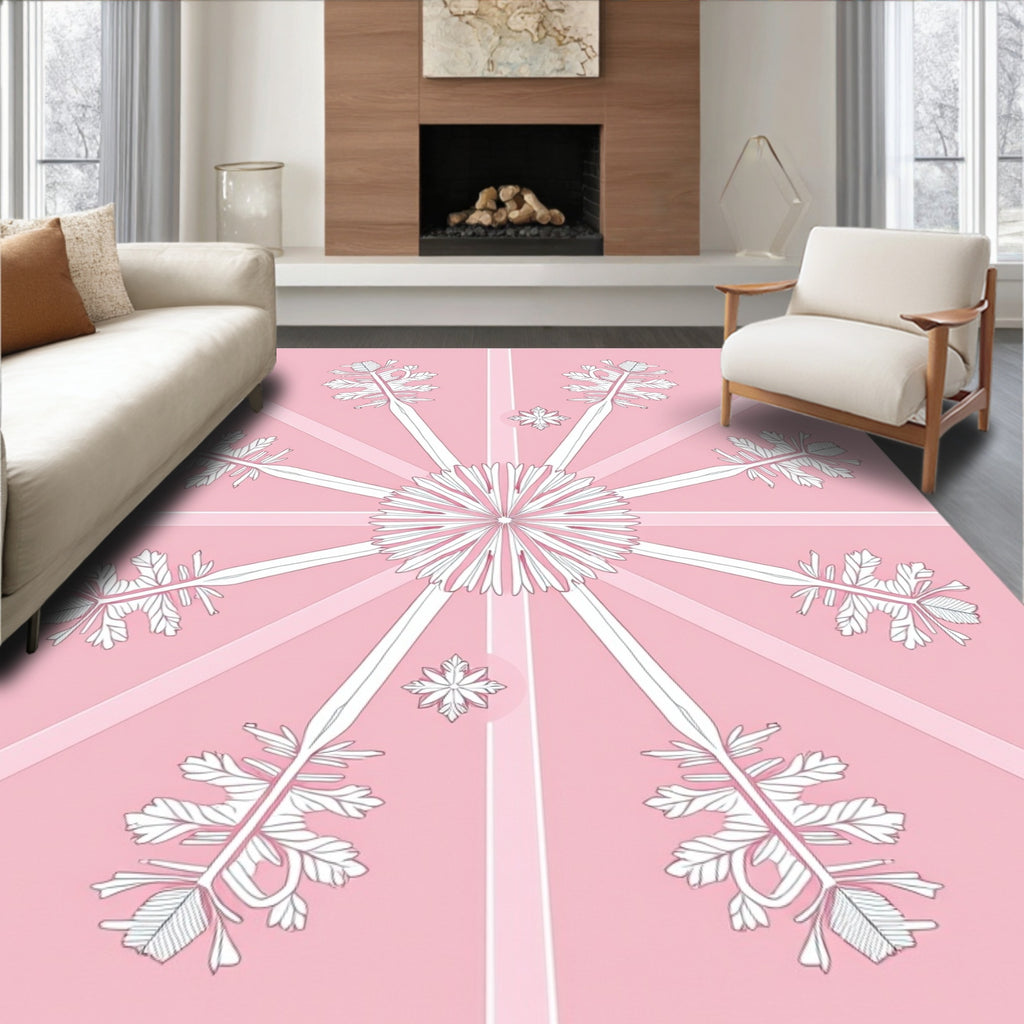 Blush Pink Snowflake Radiant Sunburst Rug