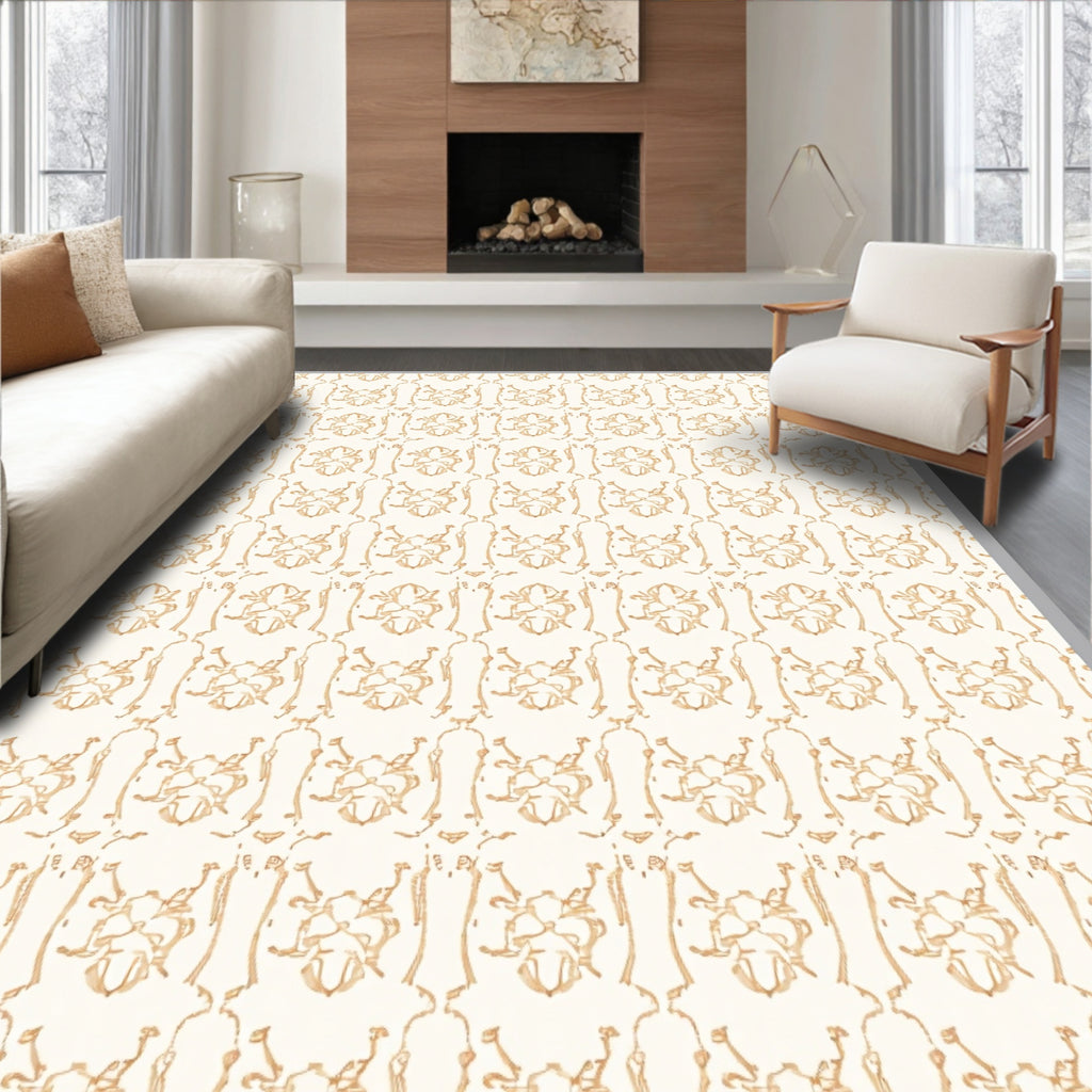 Natural Beige Scarab Repeating Overlay Rug