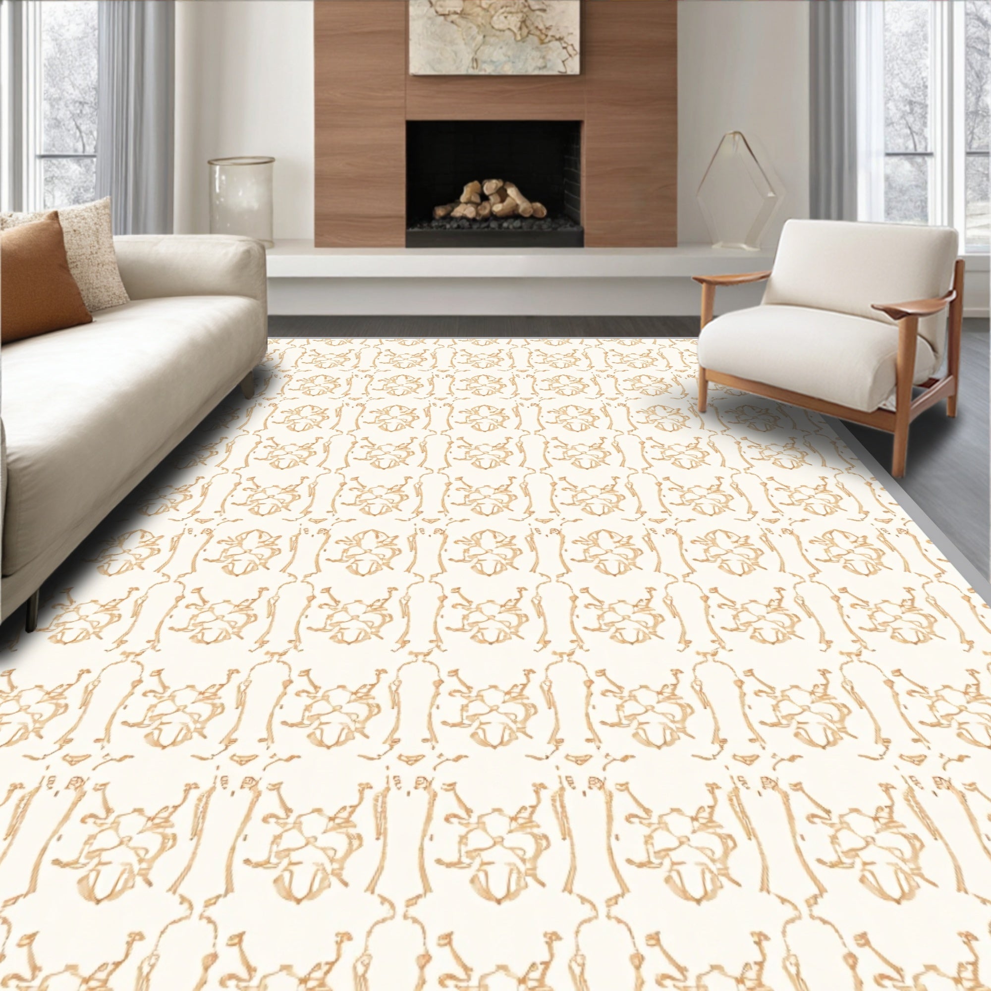 Natural Beige Scarab Repeating Overlay Rug
