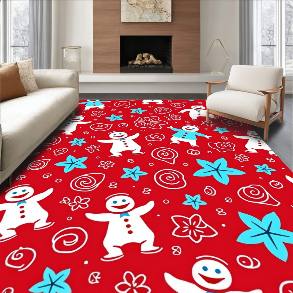 Red Snowman Star Swirl Rug