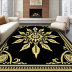 Golden Floral Medallion Black Rug
