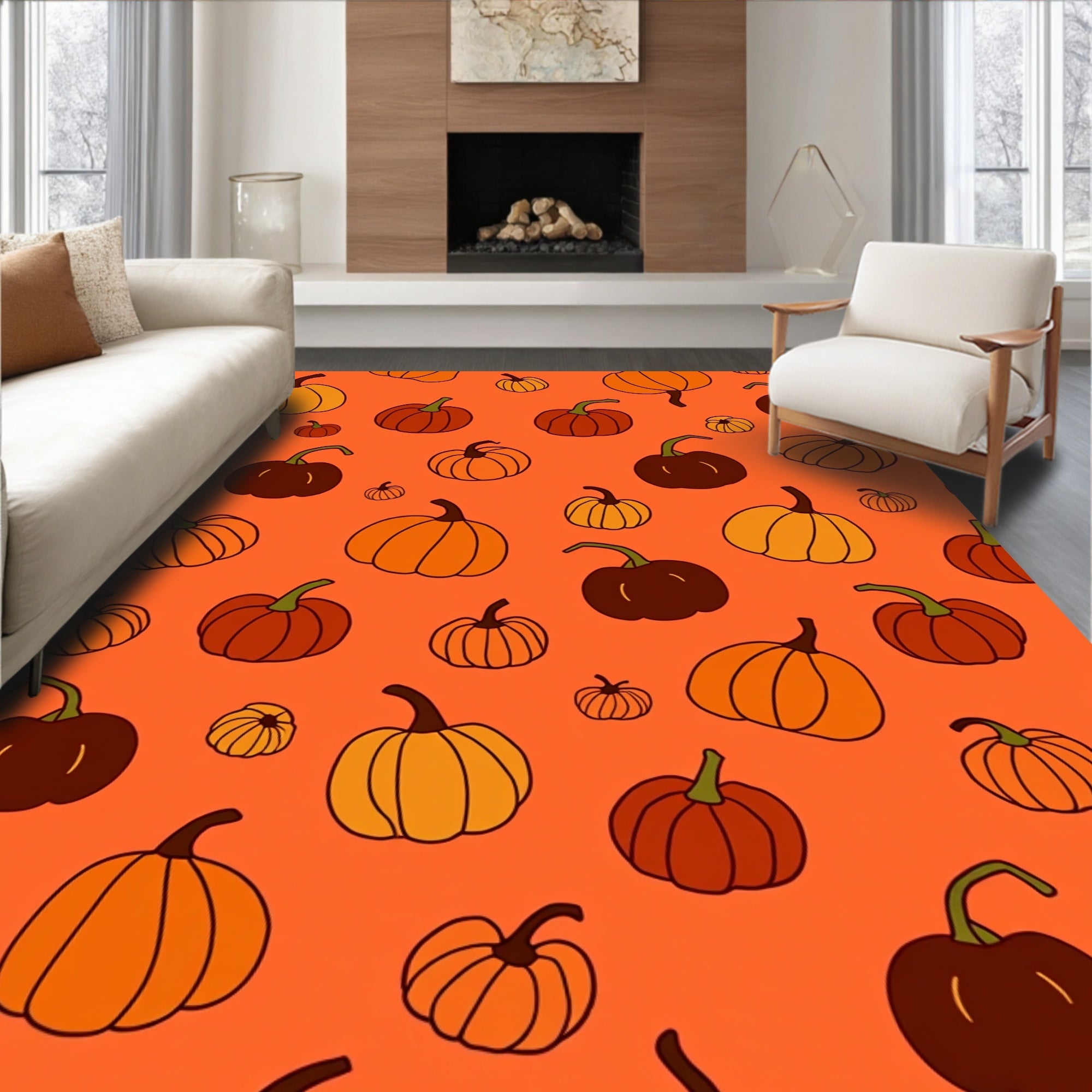 Harvest Orange Pumpkin Patch Rug