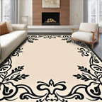Black Floral Vine Border Rug