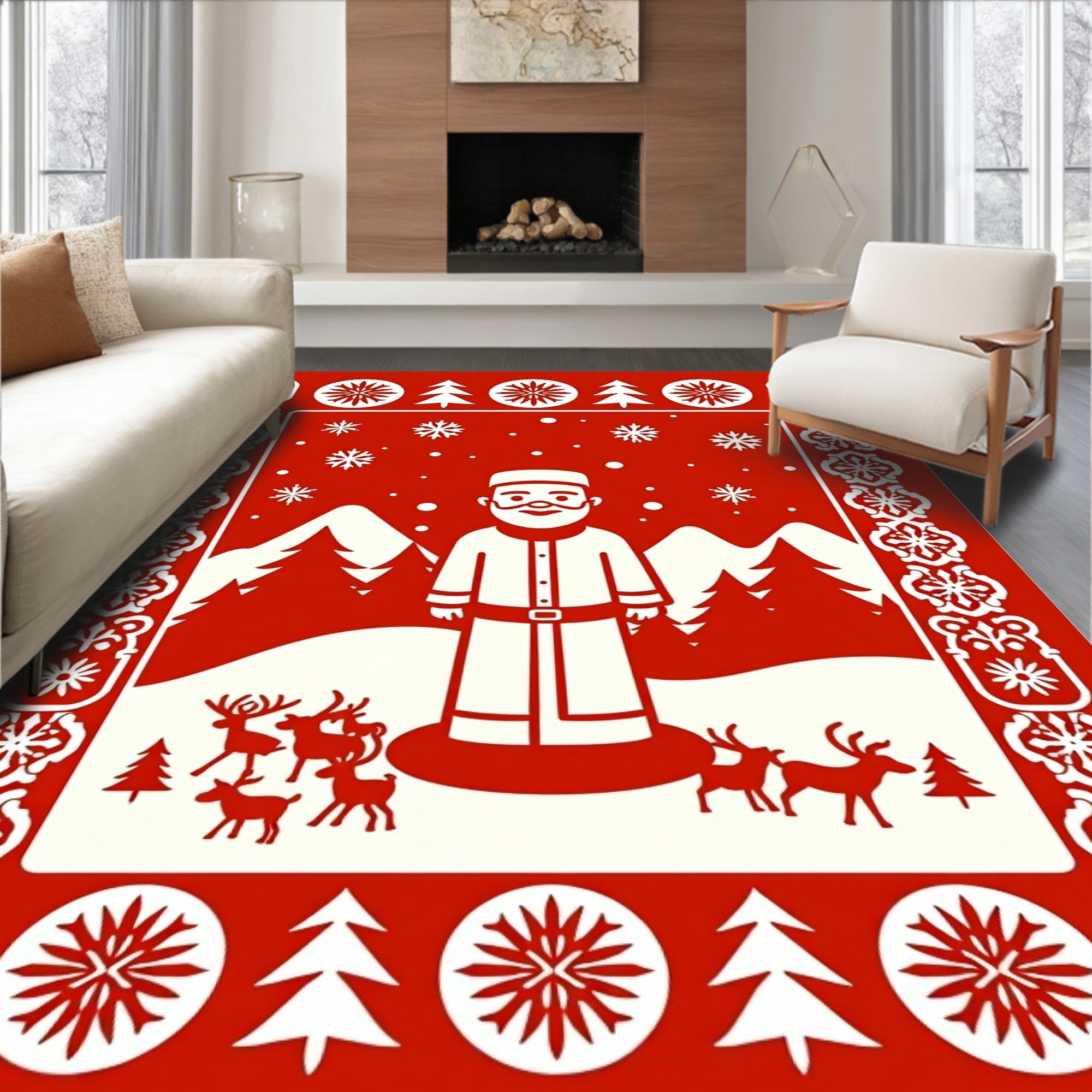 Merry Santa Woodland Scene Rug