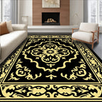 Golden Black Baroque Scrollwork Medallion Rug