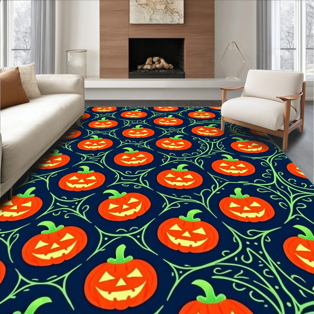Spooky Orange Jack O Lantern Vines Rug