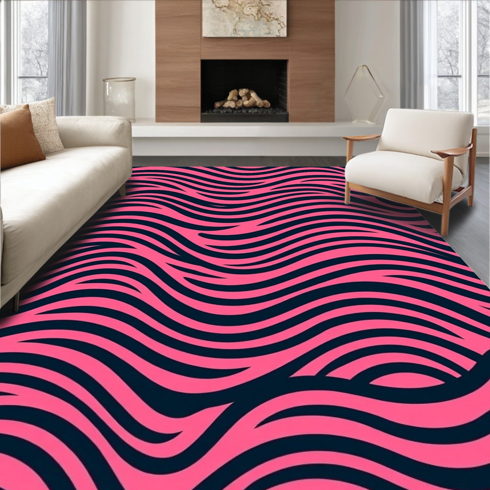 Bold Pink Abstract Wave Rug
