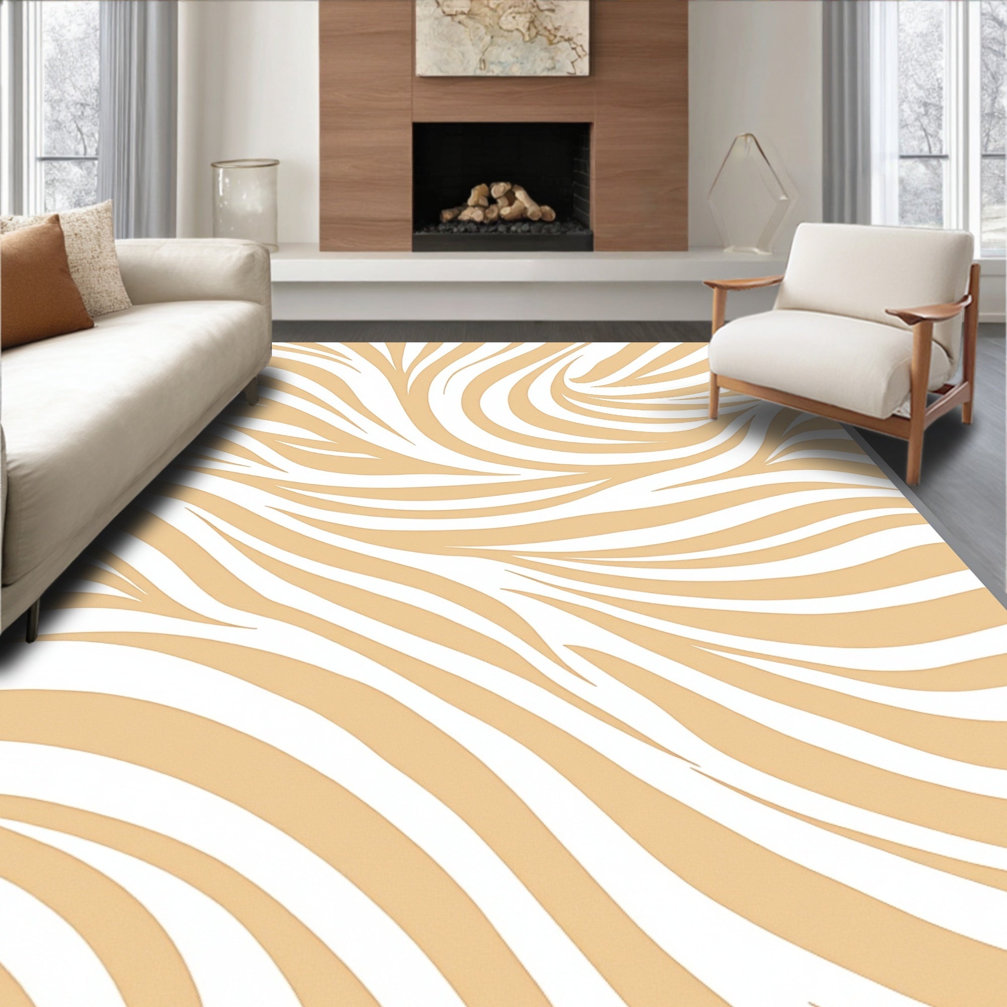 Sandy White Swirl Abstract Rug