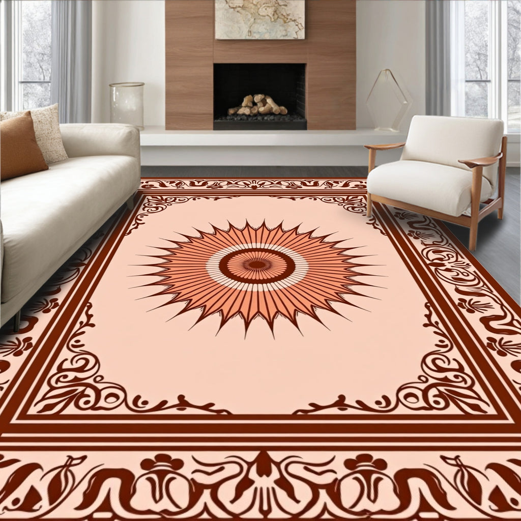 Terracotta Sunburst Bordered Medallion Rug