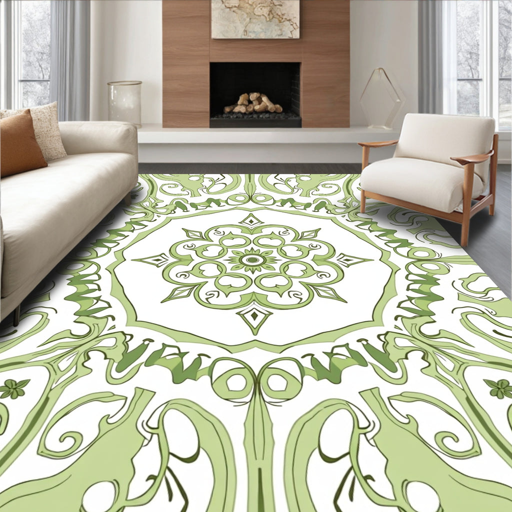 Sage Green Floral Medallion Garden Rug